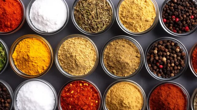 Diverse Spices in Small Glass Bowls - Culinary Collection