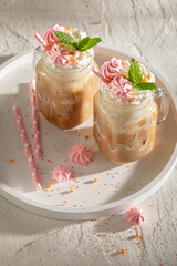 Delicious and sweet ice coffee made with milk and espresso.