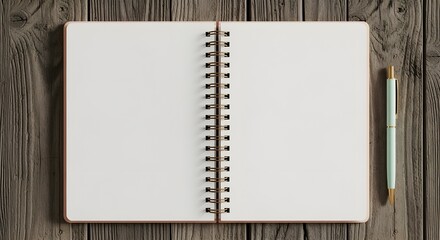 A Blank Open Notebook with a Pencil Resting on a Wooden Table Surface Showing a Top Down View of Empty Pages Ready for Writing Ideas and Notes