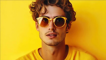 Man with trendy yellow sunglasses on face. - Powered by Adobe