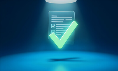 Glowing green checkmark icon over digital document