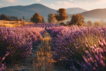 Purple Lavender Field at Sunset in Provence