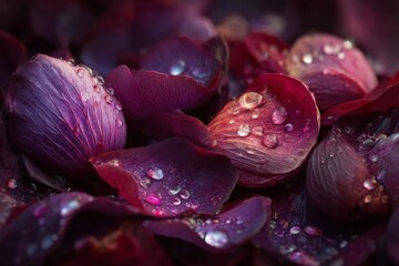 Closeup of Dark Purple Rose Petals with Water Droplets
