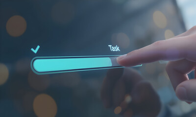 Hand touching progress bar on dark touch screen