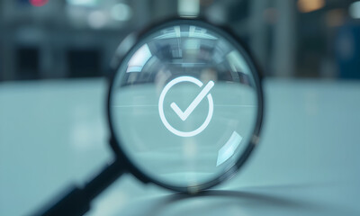 Magnifying glass focusing on checkmark icon