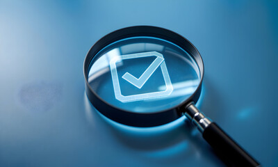 Magnifying glass showing check mark