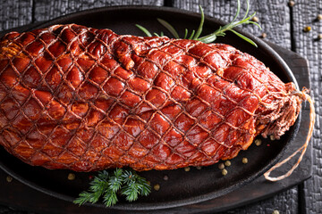 Tasty cured ham seasoned with pepper and spices.