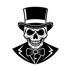 Skull With Top Hat And Bowtie Vector