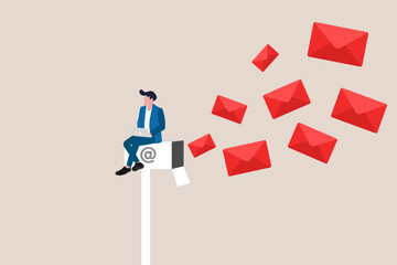 Businessman sitting on mailbox and receives letters