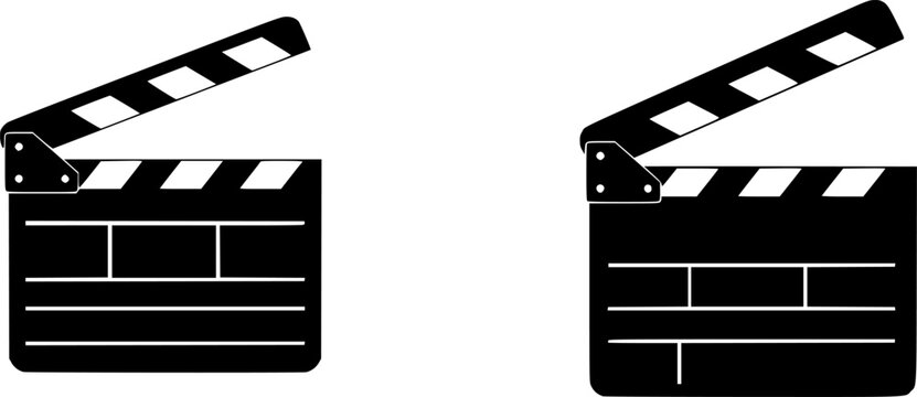 Clapper board icon set. Open and closed movie clapper. 
