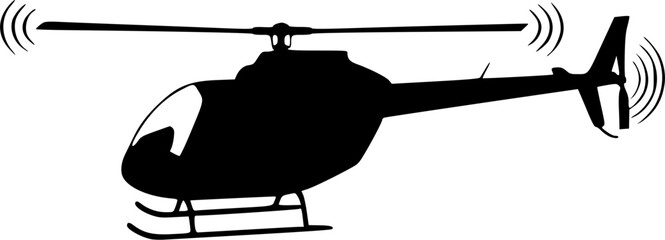 Black flat silhouette vector icon, A helicopter flying high in the sky
