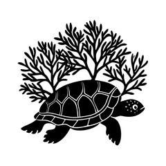 Turtle Among Coral Branches Vector