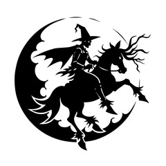 Witch Riding Across Full Moon Vector