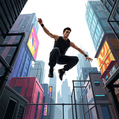 Urban Leap City Parkour Athlete