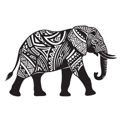 A decorative elephant with a tribal ethnic zentangle pattern