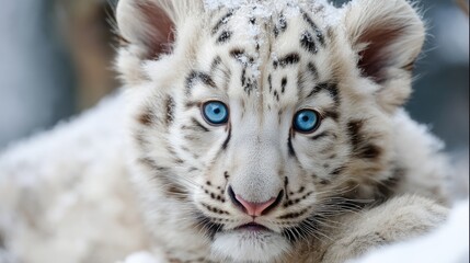 Obraz premium Close-up of a snowy white tiger cub.