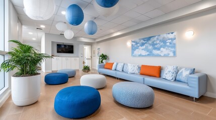 Autism-friendly inclusive workspace with soft seating and sensory-friendly calming design
