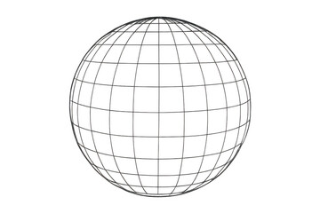 Global wireframe sphere spinning, symbolizing worldwide digital connectivity with sleek technological design on transparent backdrop