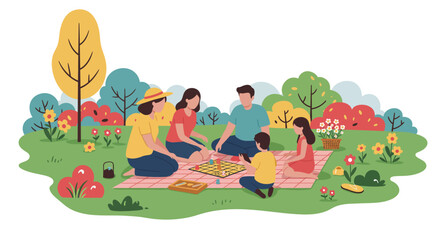 Colorful Family Picnic Game in Sunny Park.