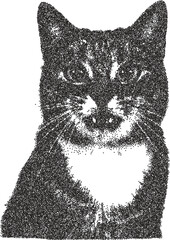Cat retro y2k stipple design feline halftone brutalist urban vector png with clear background, kitten 2000s photocopy grunge tattoo gen z effect