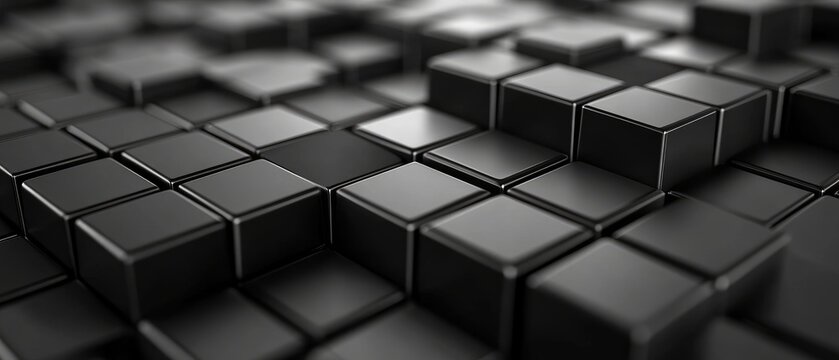 Close-up view of a tightly packed array of dark gray cubes, arranged in a  complex, slightly overlapping pattern.  The cubes' surfaces appear smooth and glossy