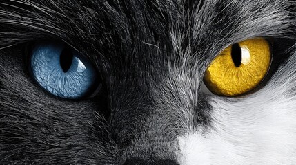 Close-up of a cat's eye with contrasting colors.