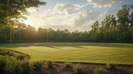 Tranquil Landscape Featuring Baseball Diamond and Greenery Representing Outdoor Sports Community Parks and Natural Beauty for Event Planning Sports Marketing and Recreation Solutions