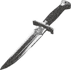 Dagger retro y2k stipple design sword halftone brutalist urban vector png with clear background, knife 2000s photocopy grunge tattoo gen z effect