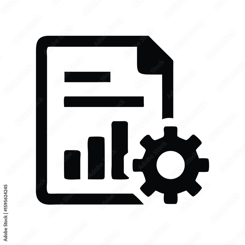Poster data analysis report automation icon vector, business statistics process management and settings