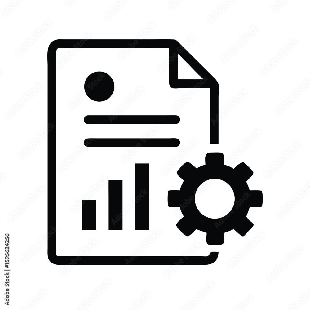 Poster data analysis automation report with gear icon for business process optimization and analytics insig
