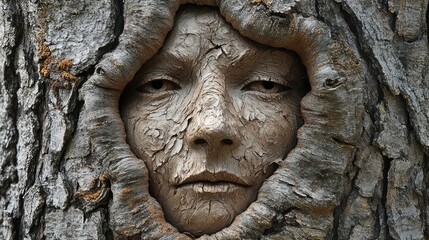 Tree knot resembling face - macro texture concept background image for design abstract art or creative visual media projects