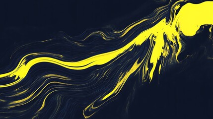 Abstract painting with flowing yellow and dark blue