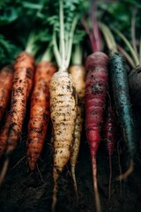 Colorful Carrots Freshly Harvested from the Garden