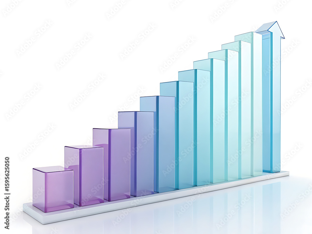 Aufkleber a translucent bar graph with an arrow at the top showing an upward trend on a white background