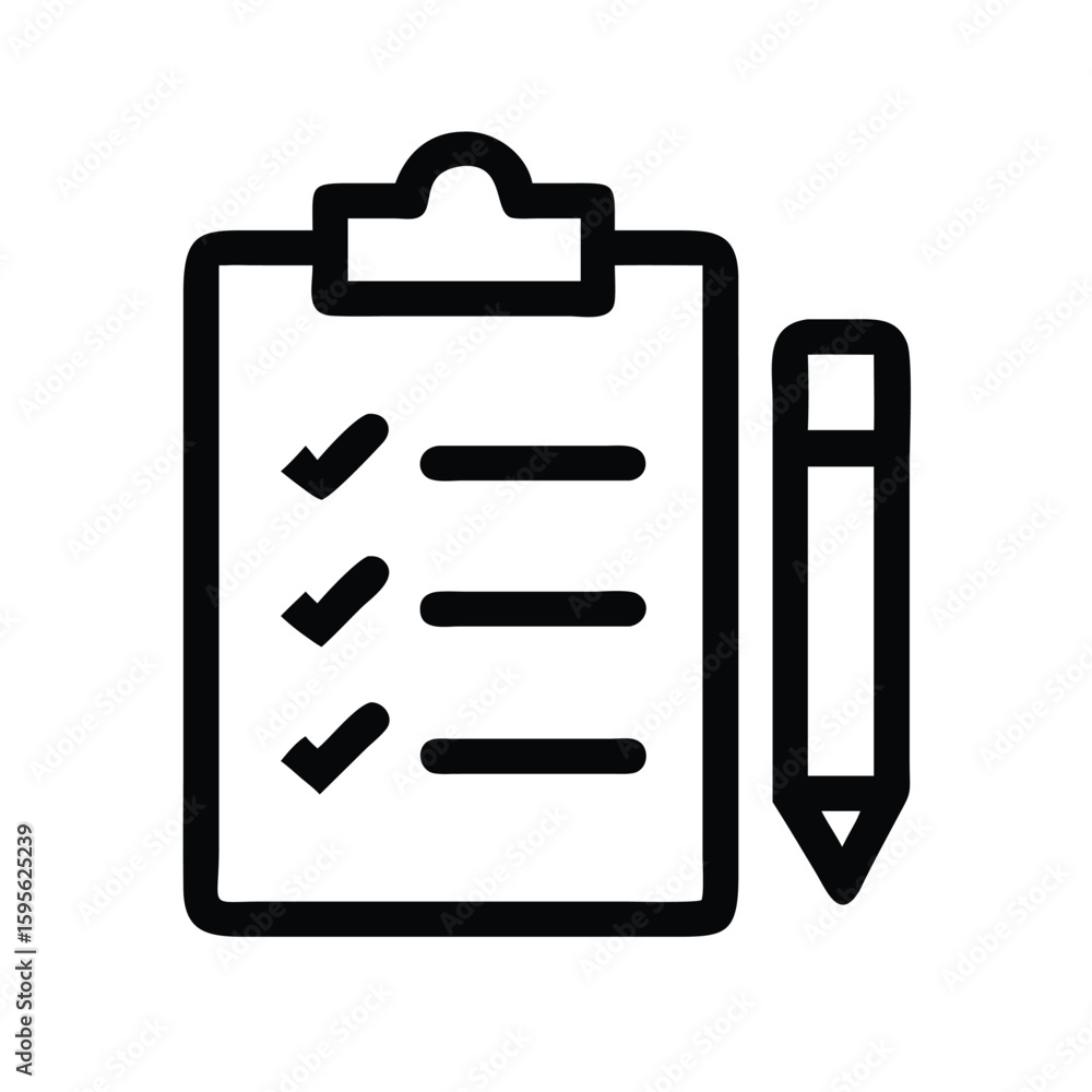 Poster checklist clipboard with pencil icon vector illustration for task management and planning process li