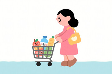 cartoon women doing grocery with cart