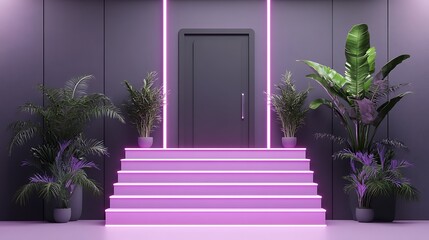 Modern entryway with neon steps