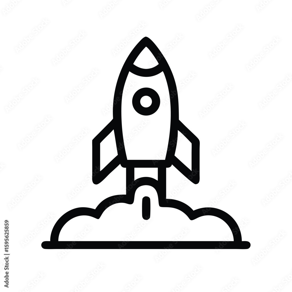 Poster rocket launch vector icon illustration for startup business and space travel concepts design element