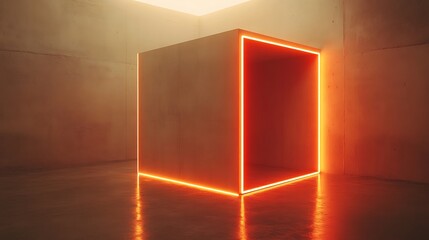 Abstract neon cube in concrete space