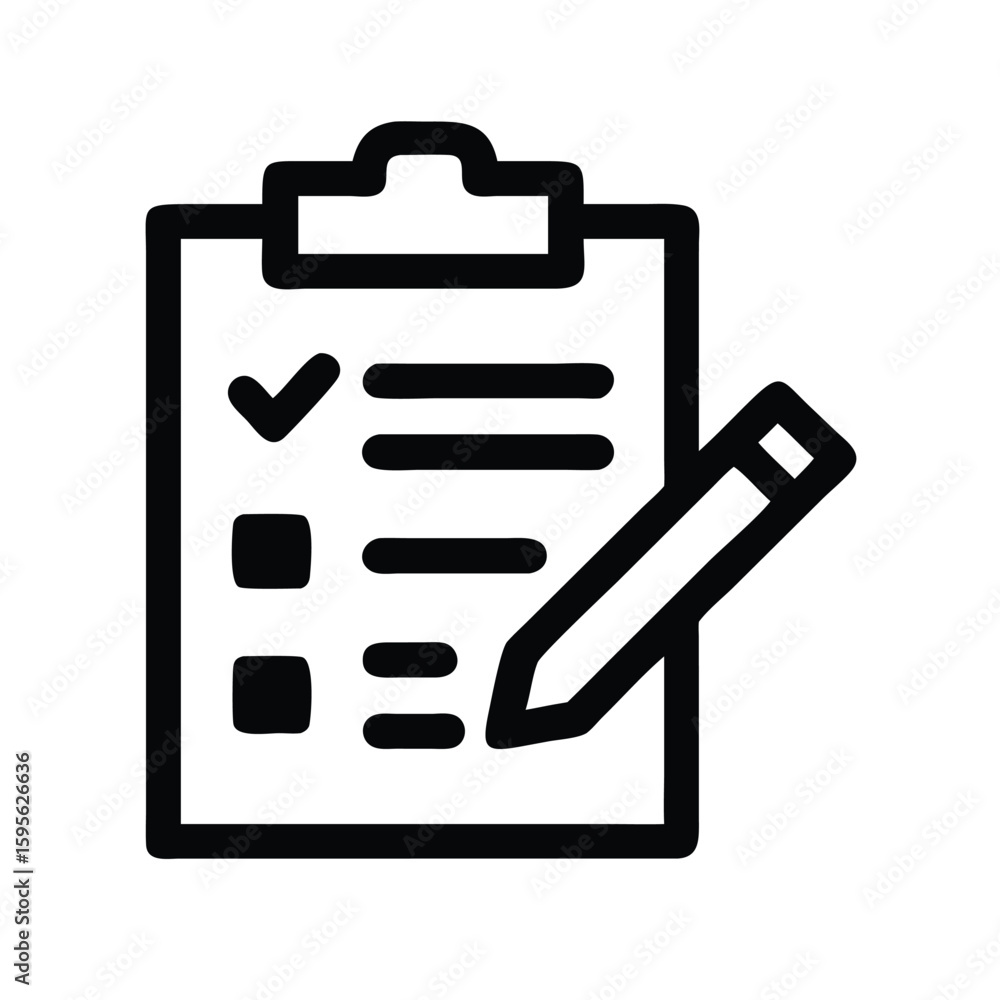 Poster checklist icon vector illustration for task management and planning with pencil and check mark symbo