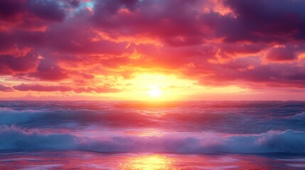 Obraz premium Dramatic sunset over turbulent ocean