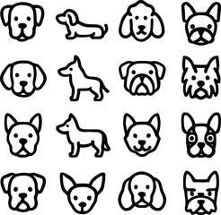 Obraz premium Minimalist Line Art Dog Head Breed Animal Icon Collection Set