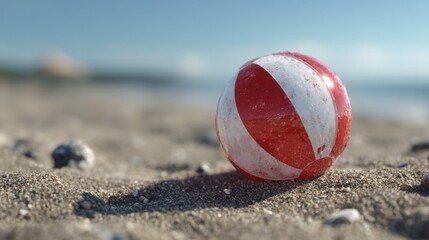 Red and White Beach Ball on Sandy Beach