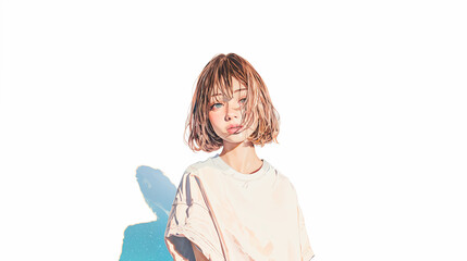 クールで可愛い若い女性のポートレートイラスト