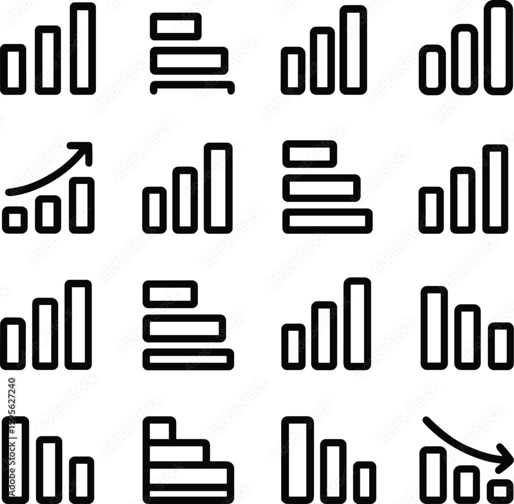 Poster simple outline financial graph and chart business data statistics icon set