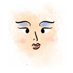 Face of a lady, painted in watercolor