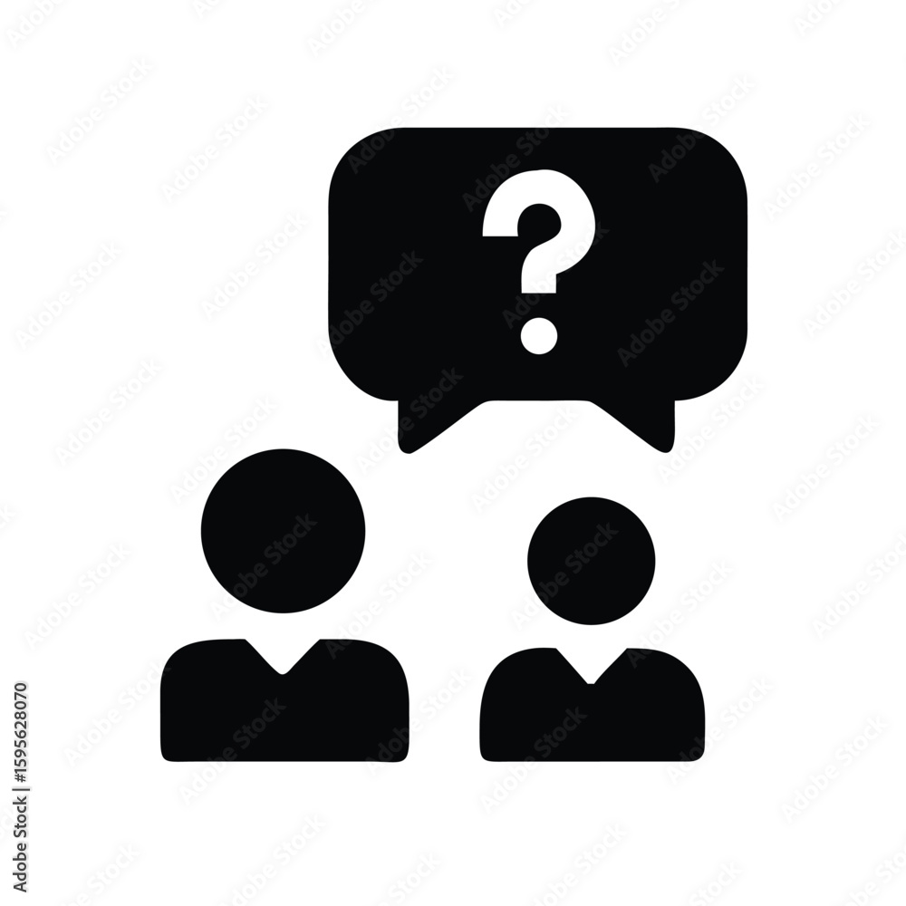 Poster people asking questions icon illustration for faq help support or problem solving concept design vec
