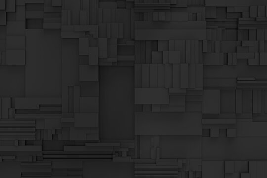 Greeble Grid Background &ndash; Futuristic 3D Abstract Blocks in Matte Black and Electric Blue, Featuring a Cinematic Tech Look with Modular Geometry and High-Contrast Blueprint Style