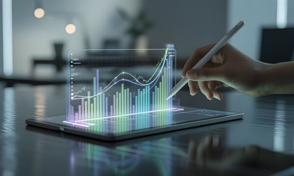 Person analyzing financial data on digital tablet - Powered by Adobe