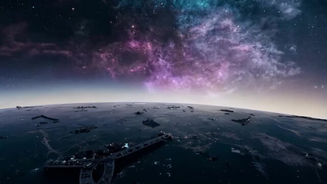 empty quadrant of space with scattered mechanical remains, cinematic deep-space view